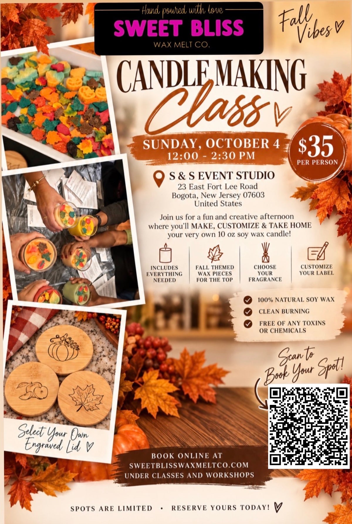 10/4 12:00 pm Fall Theme Candle Making Class at S&S Event Studio