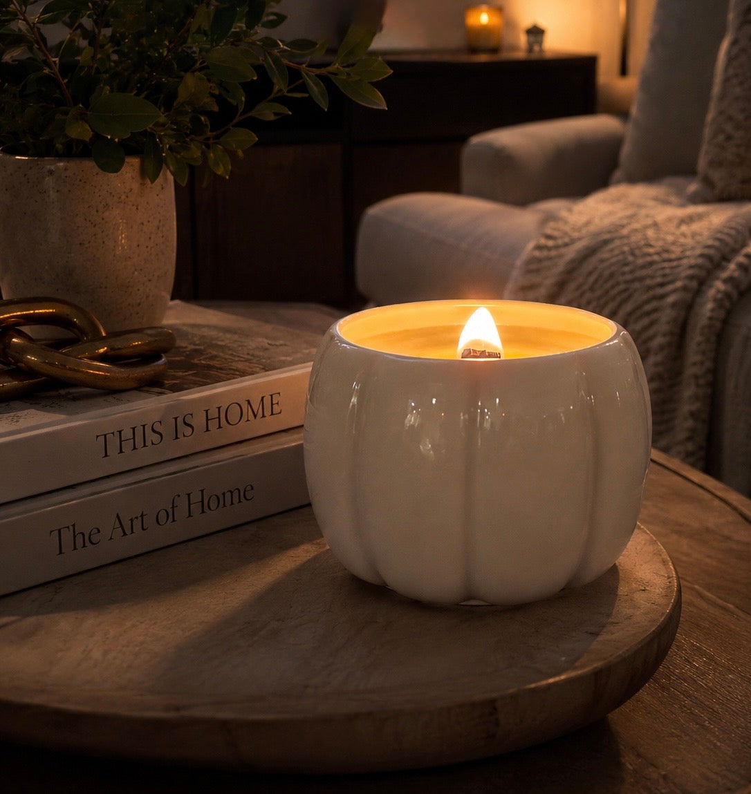 Fall Pumpkin Wooden Wick Candle