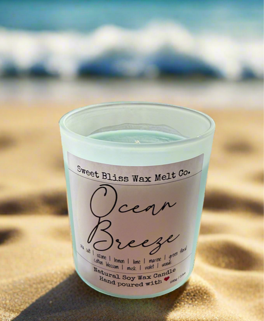 Ocean Breeze 10 oz Frosted Clear Bamboo Lid Jar